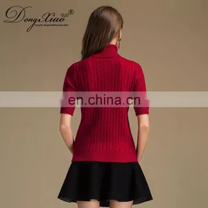 2024 Classic Cable Knit Women's Turtleneck Pullover Half Sleeves Cashmere Sweater Winter 100% Cashmere Solid Pattern Logo Back thumbnail-4