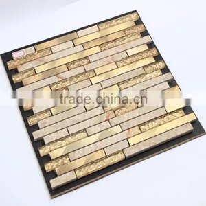 Glass Mix Aluminum Mix Stone Mosaic Tile thumbnail-2