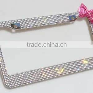Rhinestone Bling Pink Crystal License Plate Frames Crystals With Bow thumbnail-1