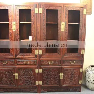 Chinese Antique Carved Rosewood Bookshelf thumbnail-1