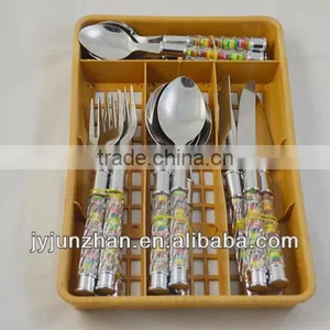 24pcs Cutlery Sets in Plastic Basket Packing With Plastic Handle of Nice Design and OEM Quality thumbnail-1