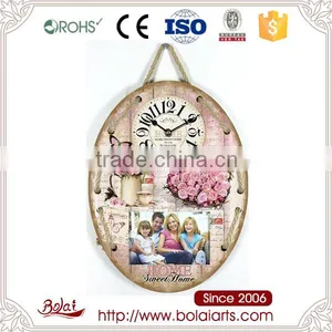 Oval Deck Design Roses and Picture Frames Mdf Wooden Clock Wholesale thumbnail-1