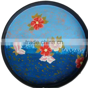 Best Selling Eco-friendly Blue and Black Lacquer Round Wood Serving Tray thumbnail-1