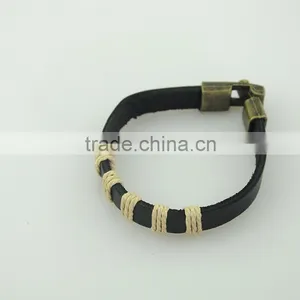 Customized Anti Brass Wire Black Leather Mens Bracelet thumbnail-5