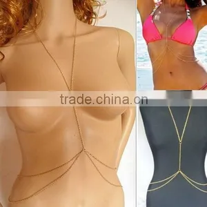 Women Summer Vintage Fashion Sexy Bikini Body Chian Waist Belly Gold Body Chain Necklace thumbnail-4