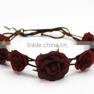Elegant Girls Fabric Rose Flower Bando Lace-up Flower Headband thumbnail-2
