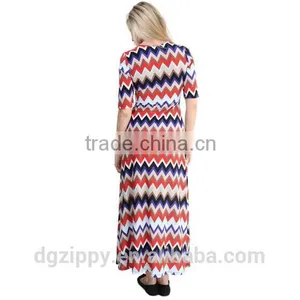 2016 New Fashion Design Plus Size Pakistani Chevron Print Maxi Dress thumbnail-3