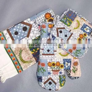 3 Pcs Pigment Print Cotton Cooking Kitchen Oven Mitten Set thumbnail-3
