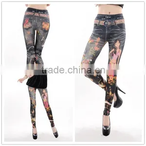 Cheap!!!Newest Arrival Sexy Jean Printed Women High Waist Leggings thumbnail-1