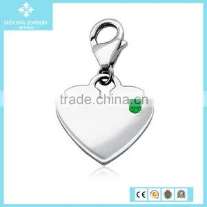 Emerald Birthstone Heart Charm in Sterling Silver (May) thumbnail-1