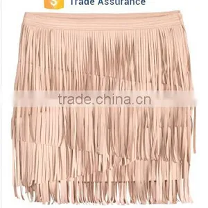 Fashion Design Beige Faux Fur Mature Women In Skirts Sexy Mini Fringed Skirts thumbnail-1
