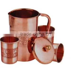 Drinking Water Copper Mugs Set Indian Ayurveda Copper Pitcher Mug thumbnail-1