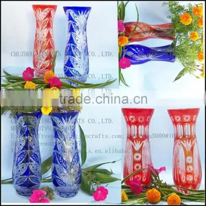 Hand Etched Overlay Flower Shop Best Selling China Glass Vase thumbnail-5