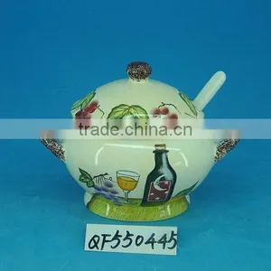 Wholesale 2 Handle Ceramic Coffee Jar With Spoon thumbnail-1
