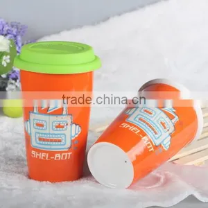No Handle Custom Ceramic Travel Coffee Mug With Silicone Lid thumbnail-6