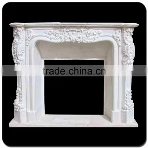 Home Decoration Hand Carving White Flower Marble Fireplace Mantel thumbnail-2