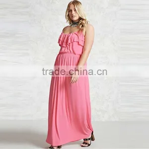 2017 Summer Women Ruffled Maxi Dress Plus Size Cocktail Dress For Fat Lady HSd9039 thumbnail-1