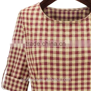 2016 Spring Red and Blue Tantan Print Women Plaid Flannel Shirt Dresses thumbnail-4