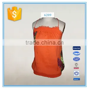 Sexy Women Orange Spaghetti Strap Embroidery Lace Trim Tank Top thumbnail-1