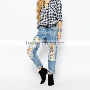 Ripped Damaged Fashion Sexy Ladies Jeans Pants Wholesale thumbnail-1