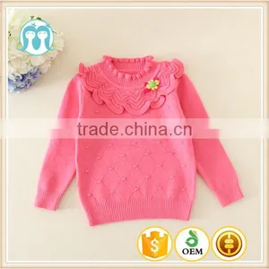 Newest Hot Sale Floral Appliqued Kids Clothing Pullover Girl's Red Long Sleeved Swaters for Girls thumbnail-1