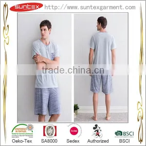 Solid Breathable Cotton Summer Sleepwear Mens Pajama Set thumbnail-3