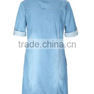 EY1932B Hot Selling Classical Shirt Dress Apparel Fashion Rolled Sleeves Denim Dress thumbnail-3