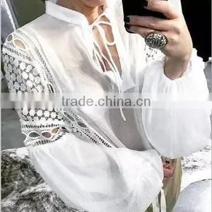 Runwaylover 126 Hot Sale 2017 Ladies Fashion Lace Transparent Chiffon Blouse thumbnail-2