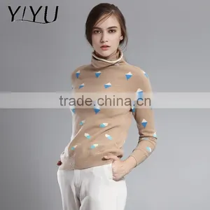 Customized Winter Women Turtleneck Jacquard Knit Pattern Cashmere Sweater thumbnail-3