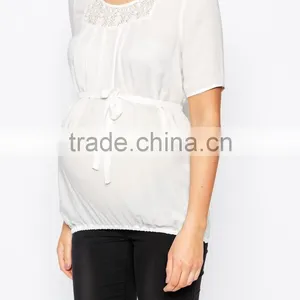 Elegant Semi-sheer Pleated Lace Detail Maternity Wear Wholesale Tank Top thumbnail-4