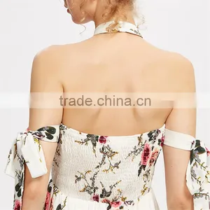 Polyester White Ladies Jumpsuit, Floral Print Contrast Lace Playsuit thumbnail-6