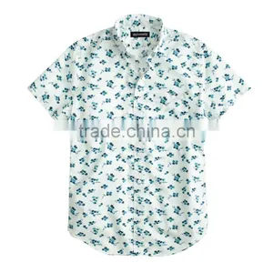 2015 Latest Style Cotton Mens Custom Shirt Button-down Collar Short Sleeve Shirt in Seaport Floral Print thumbnail-3