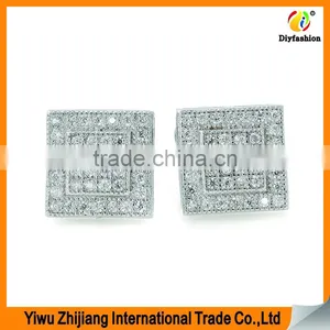 2017 New Fashion Set Auger Inlay Zircon Platinum Plating Double Square Silver Earrings thumbnail-3
