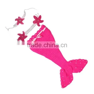 2017 Newborn Baby Knit Crochet Mermaid Headband Costume Photo Prop thumbnail-2