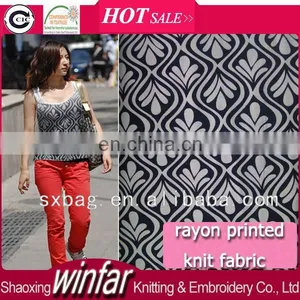 Single Jersey Spandex Knitting Wholesale Printed Spun Rayon Fabric for Garment thumbnail-1