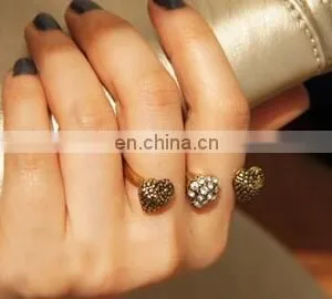 2017 New Fashion Three Heart Simulated Diamond Two Finger Rings Fashion Retro Double Finger Open Ring Classic Fashion thumbnail-6