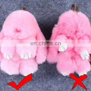 100% Real Wholesale Bunny Keychain Rex Rabbit Fur Pom Pom Keychain thumbnail-5
