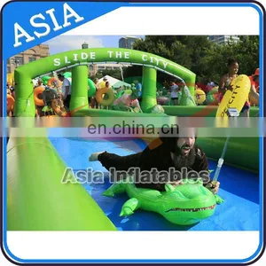 Long Crazy Three Lane Slide The City ,Funny Inflatable Slip N Slide With Pool thumbnail-4