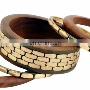 Vintage Design Wood Brass Inlay Bangles Set thumbnail-1