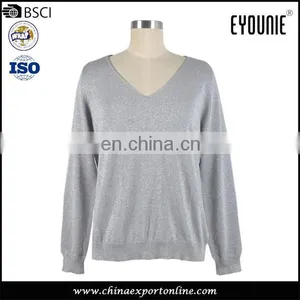 2016 Comfortable V-Neck Casual Cotton Soft Knit Womens Sweaters Mix Metal Yarn Ladies Garment thumbnail-1