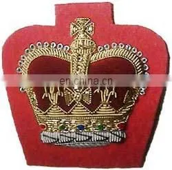 New Bullion Wire Hand Embroidered Crown Badge on Black Blazer Fabric Patches thumbnail-1