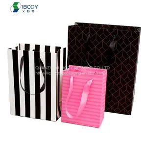 Custom Black White Brown Packaging Gift Bag Kraft Paper Shopping Bag With Wide Rope Handle and Your Own Logo thumbnail-2
