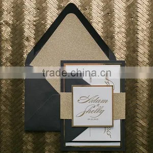 2016 Fancy Ornate Package Die Cut Blush and Gold Glitter Letterpress Wedding Invitation Quality Choice thumbnail-5