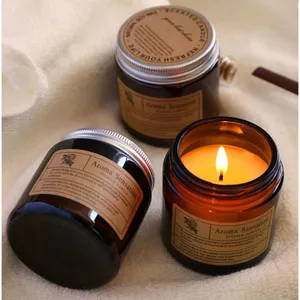 High Quality 3oz 8oz 16oz 100ml 250ml 500ml Amber Glass Holders Lanterns Candle Jars With Lid thumbnail-1