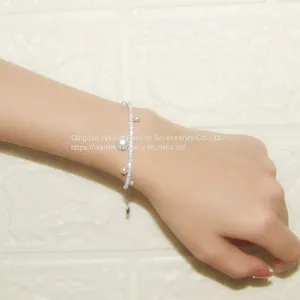 S925 Sterling Silver Women's Diamond Line Pearl Bracelet thumbnail-3