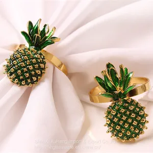 Green And Gold Colored Pineapple Metal Napkin Ring With Diamond Wholesale thumbnail-3