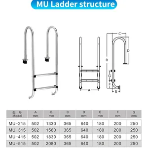 High Quality 5-Step Pool Ladder With Flange Type SS Steel Frame Ladder for Non-Slip Plastic Steps for Above Ground Swimming Pool thumbnail-3