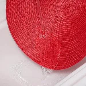 4 Pack Red Round Place Mats Pot Holders Wicker Tablemats Boho Braided Heat Resistant Mats, Plate Chargers for Table thumbnail-4