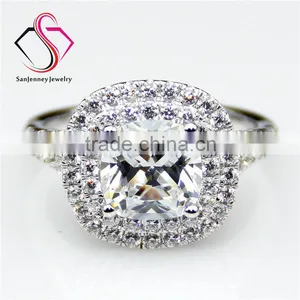 Cushion Brilliant Cut Moissanite 2 Carat 7.5mm Center 14k White Gold Diamond Wedding Engagement Ring thumbnail-1