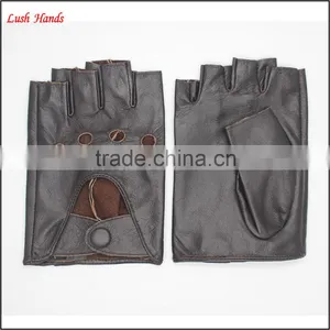 Ladies Fingerless Dark Brown Fitness Leather Hand Gloves thumbnail-2
